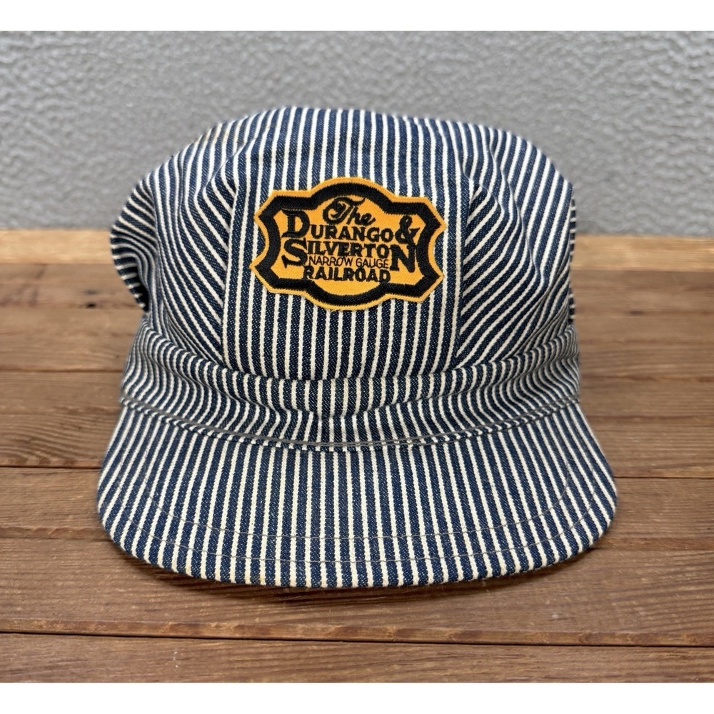Vintage‎ Durango & Silverton Railroad Conductor Hat Blue White Striped Engineer